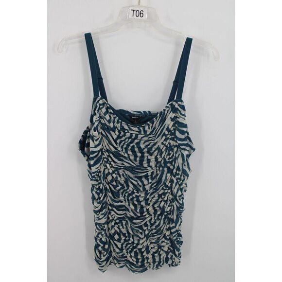 TORRID STRETCH MESH CROPPED SHIRRED CAMI ZEBRA WHITE & TEAL SIZE 2 2X 18-20 NWT - Picture 1 of 10